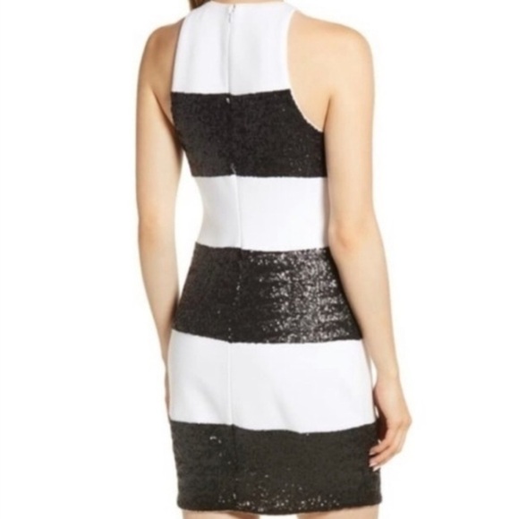 Bailey 44 Do The Hustle Dress White Black Small Stripe Sequins Sleeveless Sheath - Picture 2 of 13